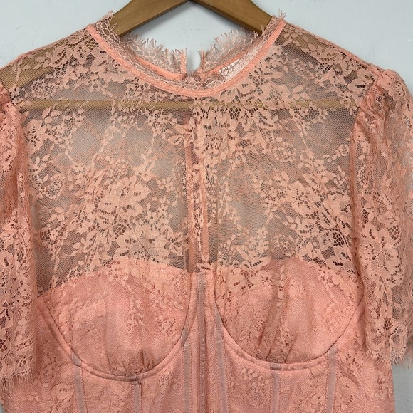 NWOT Astr Lacie Illusion Lace Bodysuit in Dusty Pink Bustier Bodysuit Sz XL - Picture 6 of 12